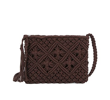 Crocheted Woven Macrame Crossbody Bag