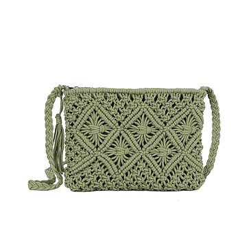 Crocheted Woven Macrame Crossbody Bag