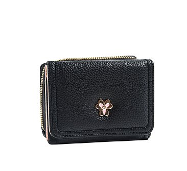 Small Flower Embellishment Tri-fold Wallet
