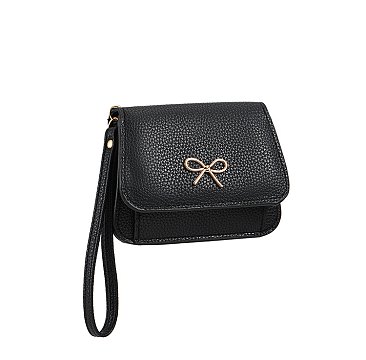 Bowknot Flap Wristlet Clutch black