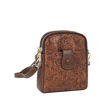 Embossed Flower Western Crossbody Bag