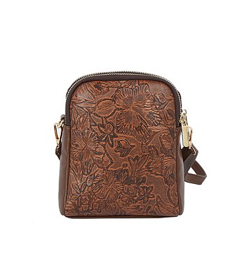 Embossed Flower Western Crossbody Bag