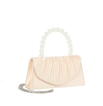 Pleated Flap Pearl Handle Clutch
