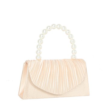Pleated Flap Pearl Handle Clutch