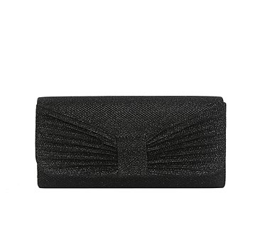 Glitter Bow Pleated Clutch