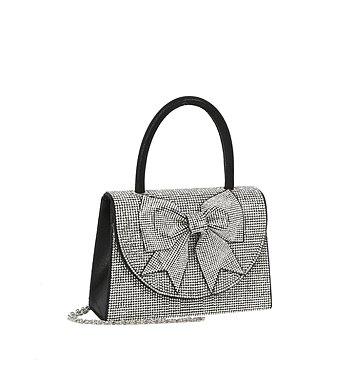 Rhinestone Bow Flap Top Handle Clutch Satchel