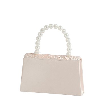 Ruched Satin Pearl Handle Clutch