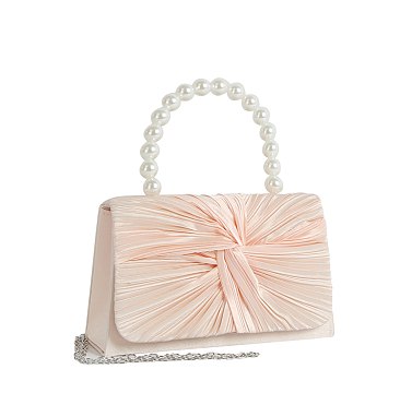 Ruched Satin Pearl Handle Clutch