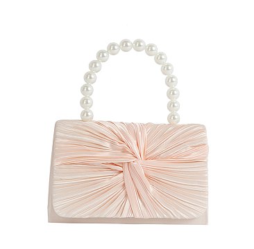 Ruched Satin Pearl Handle Clutch
