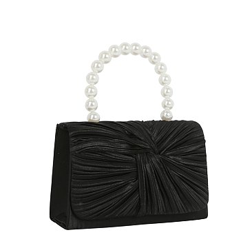 Ruched Satin Pearl Handle Clutch