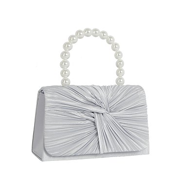 Ruched Satin Pearl Handle Clutch