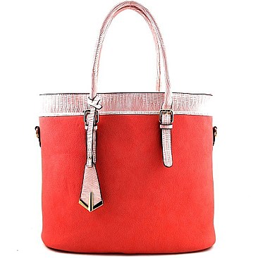 Classic Lizard Texture Trim 2 Way Tote