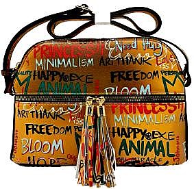 GRAFFITI MID ZIP TASSEL CROSSBODY BAG