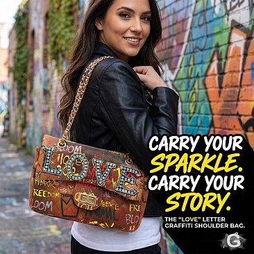Graffiti Quilted Rhinestone Love Shoulder bag / Cross-body