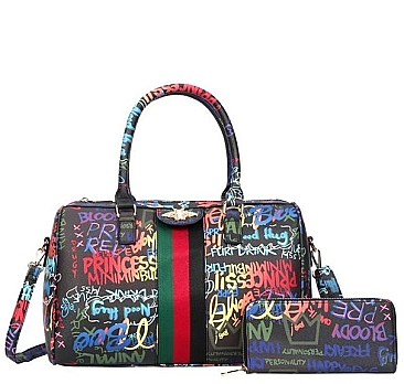 2 IN 1 QUEEN BEE ACCENTED SATCHEL SET