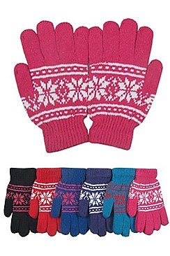 PACK OF 12 CLASSIC ASSORTED COLOR SNOWFLAKE GLOVES