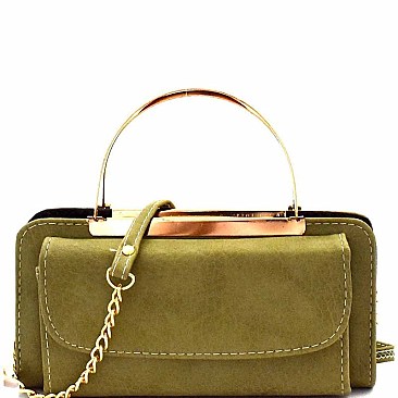 Metal Handle Accent Wallet Compartment Cross Body MH-GY128
