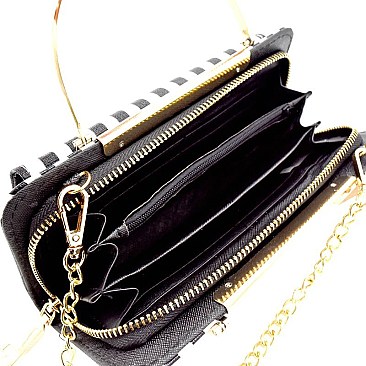 MZ-MB128 Metal Handle Wallet Compartment Cross Body Clutch