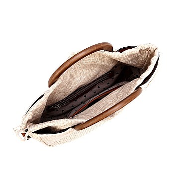 Wooden Handle Drawstring Woven Straw Satchel MH-GY281