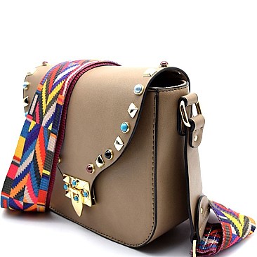 GY6040-LP Aztec Print Strap Colorful Gemstone Flip-lock Cross Body