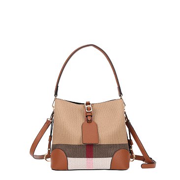 2-in-1 Plaid Monogram Shoulder Bag w Wallet