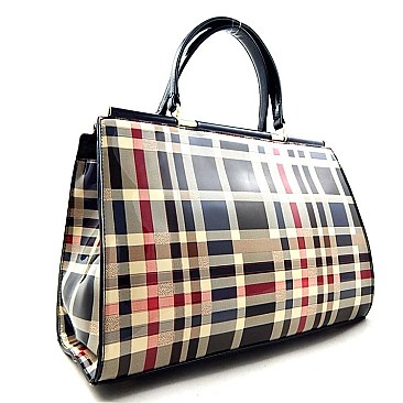 CLASSIC PRINT PATENT TOP METAL FRAME SATCHEL