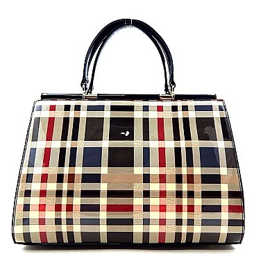 CLASSIC PRINT PATENT TOP METAL FRAME SATCHEL