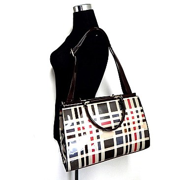 CLASSIC PRINT PATENT TOP METAL FRAME SATCHEL