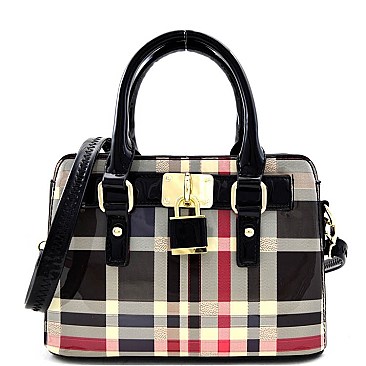 Classic Plaid Print Padlock Small-Petit Satchel