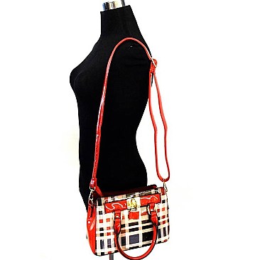 Classic Plaid Print Padlock Small-Petit Satchel