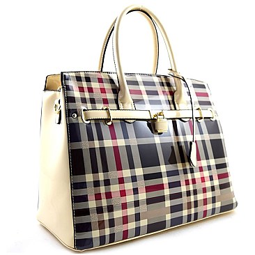 Classic Plaid Print Padlock Over-sized Tote