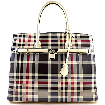 Classic Plaid Print Padlock Over-sized Tote