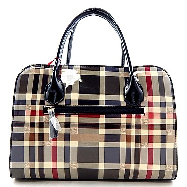 Checker Plaid Print Padlock Boutique Satchel