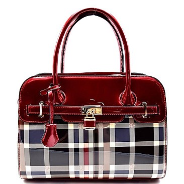 Checker Plaid Print Padlock Boutique Satchel