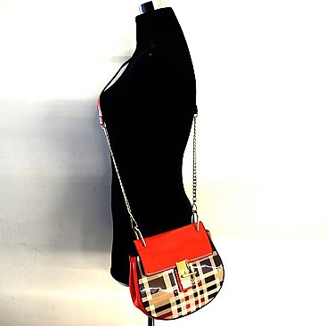 Chain Accent Plaid Patent Classic Cross Body