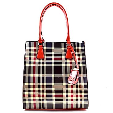 Classic Plaid Print Patent Tall Tote