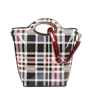 Two Bag Plaid Checker Pattern 2 in 1 Patent Tote