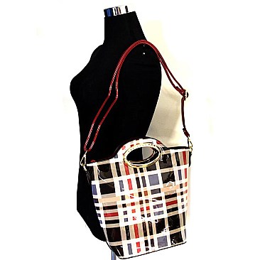 Two Bag Plaid Checker Pattern 2 in 1 Patent Tote
