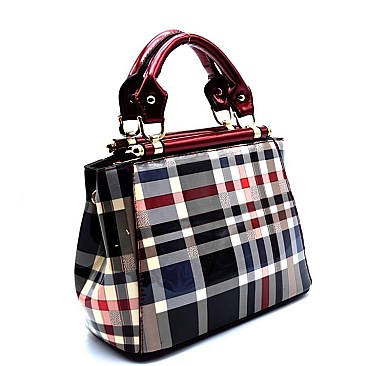 Petit Checker Print Metal-Bar Small Satchel