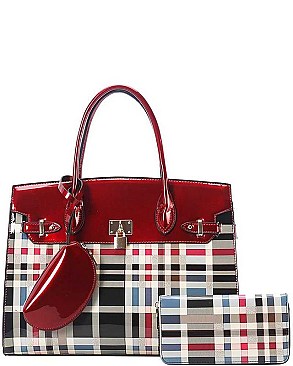 CHECK SATCHEL WITH WALLET 3PC SET