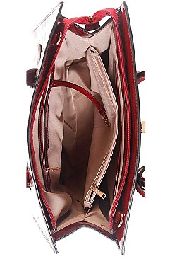 3 IN 1 GLOSSY CHECK SATCHEL WALLET SET