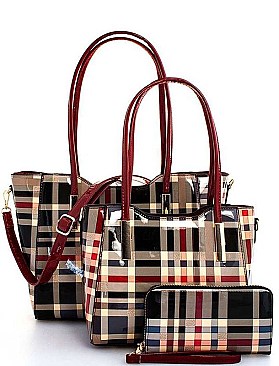 COLOR BLOCK PLAID SATCHEL 3PC SET