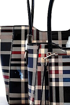COLOR BLOCK PLAID SATCHEL 3PC SET