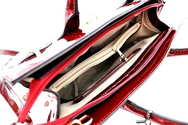 CHECKERED PATENT PADLOCK SATCHEL WALLET SET