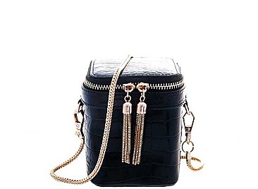 FASHION ROUND SQUARE PATTERNED DESIGN CHAIN TASSEL CROSSBODY BAG