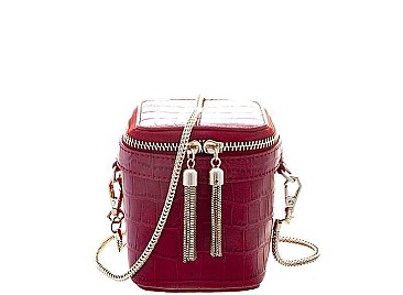 FASHION ROUND SQUARE PATTERNED DESIGN CHAIN TASSEL CROSSBODY BAG