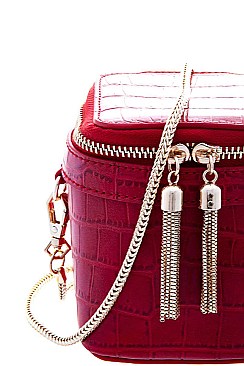 FASHION ROUND SQUARE PATTERNED DESIGN CHAIN TASSEL CROSSBODY BAG