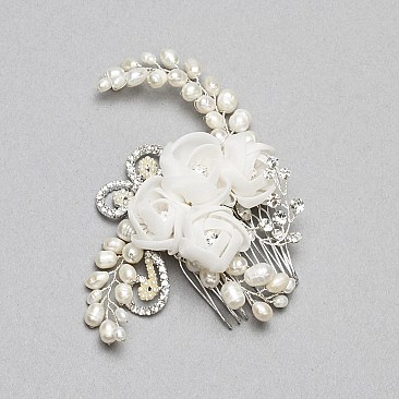 FASHIONABLE WEDDING RHINESTONE AND PEARL HAIR COMB SLH0596