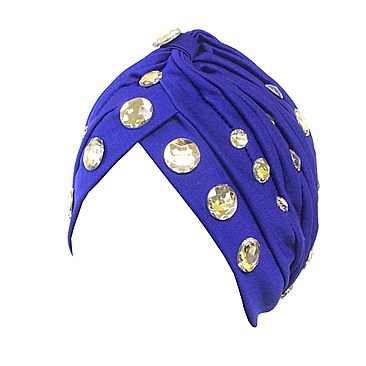 LARGE CRYSTAL GEMSTONE TIED KNOT PLEATED TURBAN