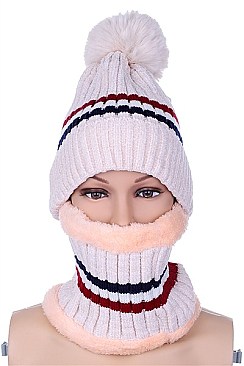 PACK OF 12 TRENDY FUR LINED BEANIE AND NECK WARMER SET